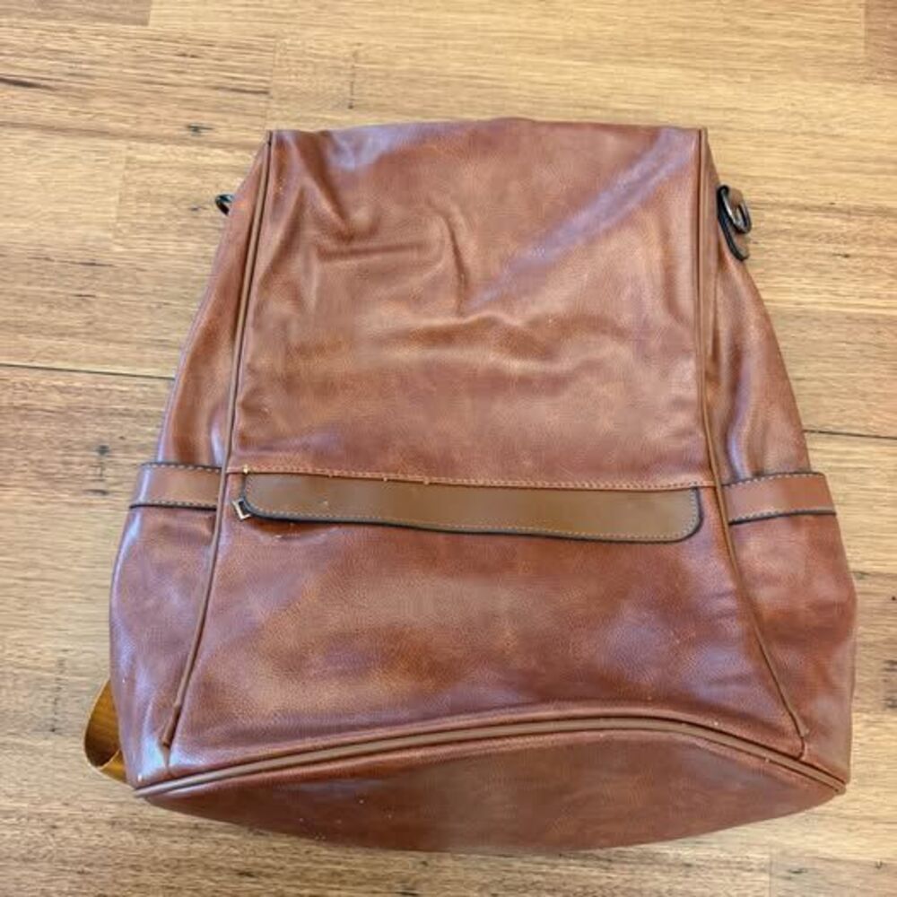 Brown Faux Leather Convertible Backpack